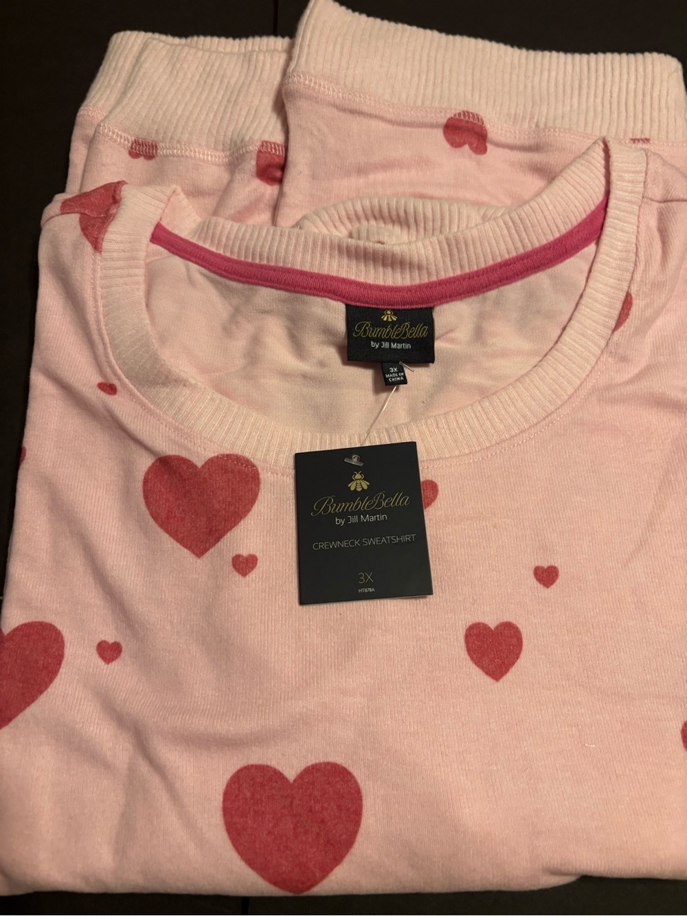 BumbleBella Jill Martin 3X Rose Hearts Pink Crewneck Sweatshirt NWT